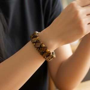 Natural Tiger's Eye Geometric Bead Stretch Bracelet